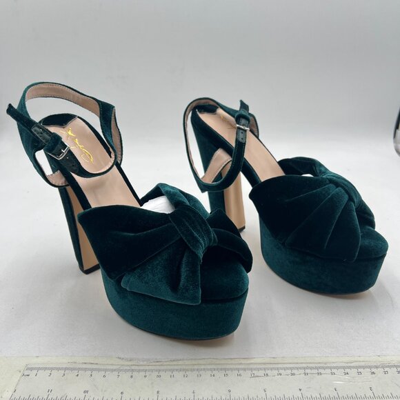 XYD Dark Green Velvet Platform Chunky High Heel Sandal Peep Toe Ankle Strap Shoe - Picture 4 of 8